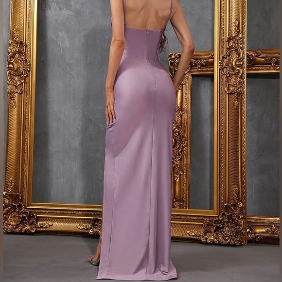Mauve Purple Pleated Split Formal Dress - Picture 2 of 6